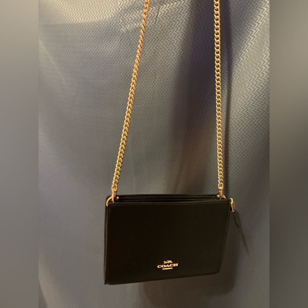 Coach Black and Gold Crossbody Bag with Chain Strap